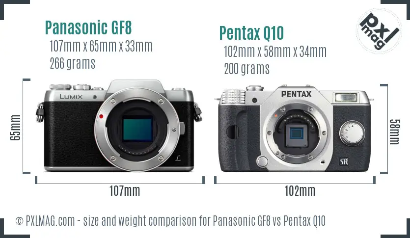 Panasonic GF8 vs Pentax Q10 size comparison