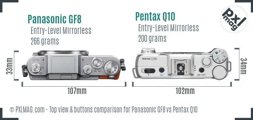 Panasonic GF8 vs Pentax Q10 top view buttons comparison