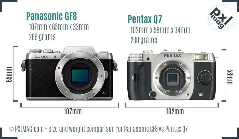 Panasonic GF8 vs Pentax Q7 size comparison