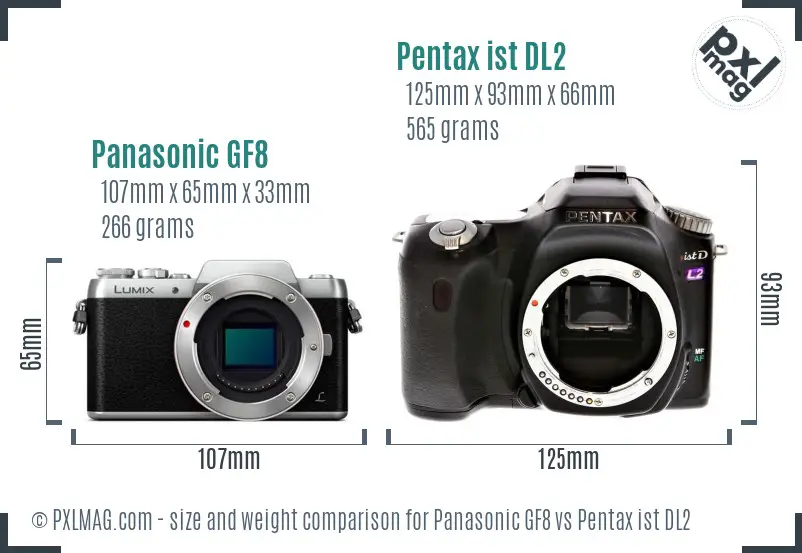 Panasonic GF8 vs Pentax ist DL2 size comparison