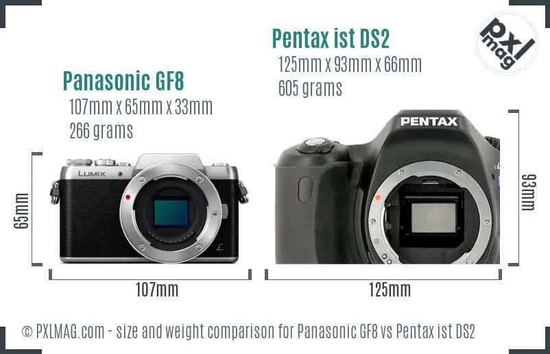 Panasonic GF8 vs Pentax ist DS2 size comparison