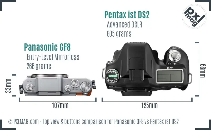 Panasonic GF8 vs Pentax ist DS2 top view buttons comparison