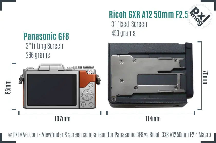 Panasonic GF8 vs Ricoh GXR A12 50mm F2.5 Macro Screen and Viewfinder comparison