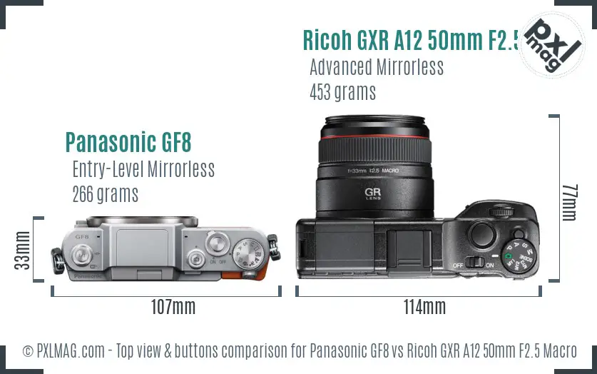 Panasonic GF8 vs Ricoh GXR A12 50mm F2.5 Macro top view buttons comparison