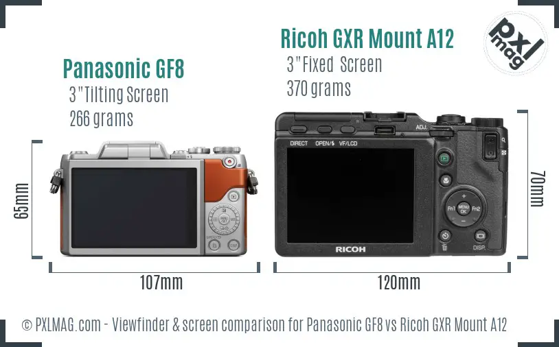 Panasonic GF8 vs Ricoh GXR Mount A12 Screen and Viewfinder comparison