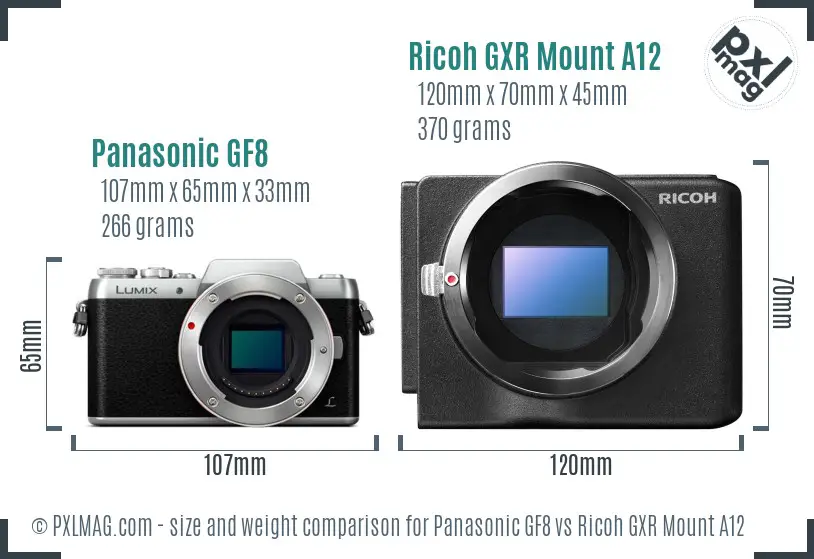 Panasonic GF8 vs Ricoh GXR Mount A12 size comparison