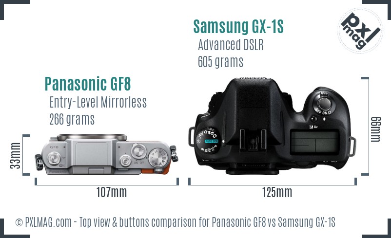 Panasonic GF8 vs Samsung GX-1S top view buttons comparison