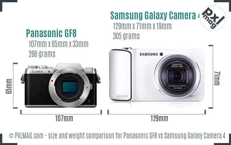 Panasonic GF8 vs Samsung Galaxy Camera 4G size comparison