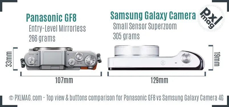 Panasonic GF8 vs Samsung Galaxy Camera 4G top view buttons comparison