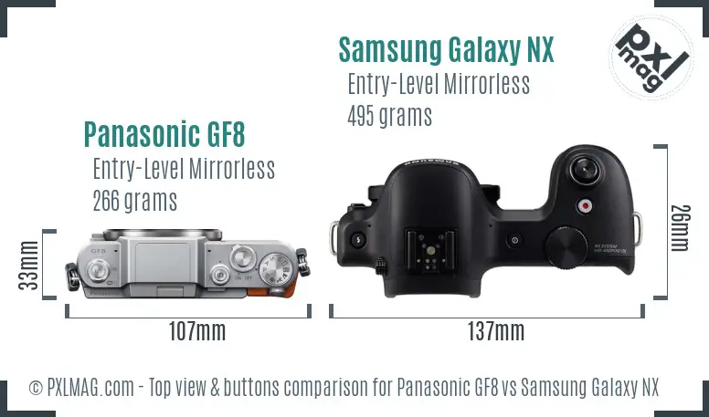 Panasonic GF8 vs Samsung Galaxy NX top view buttons comparison