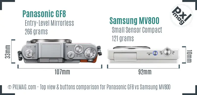 Panasonic GF8 vs Samsung MV800 top view buttons comparison Panasonic GF8 vs Samsung MV800 top view buttons comparison
