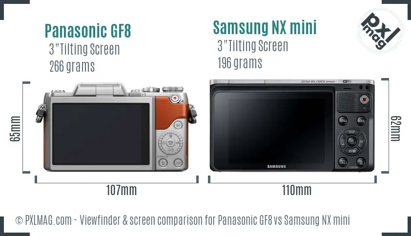 Panasonic GF8 vs Samsung NX mini Screen and Viewfinder comparison