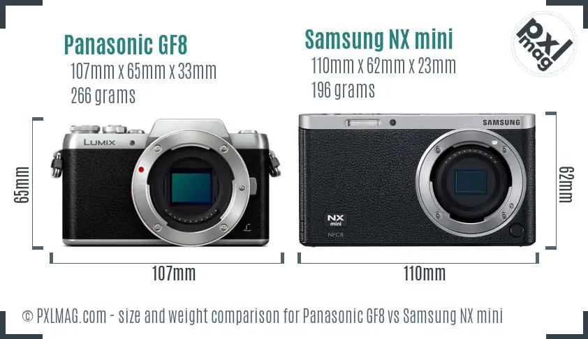 Panasonic GF8 vs Samsung NX mini size comparison