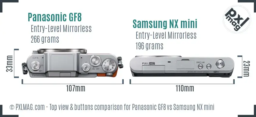 Panasonic GF8 vs Samsung NX mini top view buttons comparison