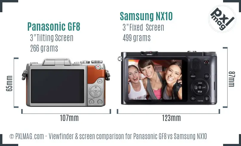Panasonic GF8 vs Samsung NX10 Screen and Viewfinder comparison