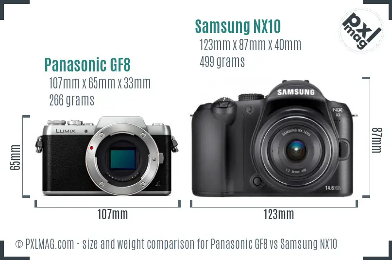 Panasonic GF8 vs Samsung NX10 size comparison