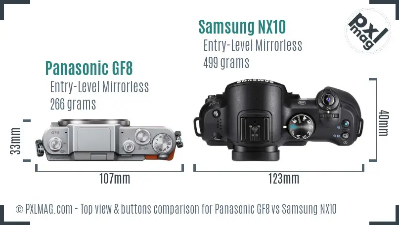 Panasonic GF8 vs Samsung NX10 top view buttons comparison