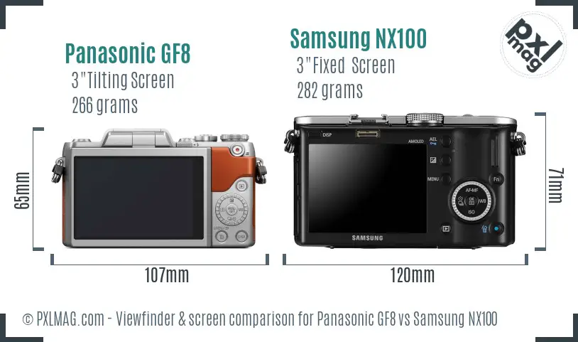 Panasonic GF8 vs Samsung NX100 Screen and Viewfinder comparison