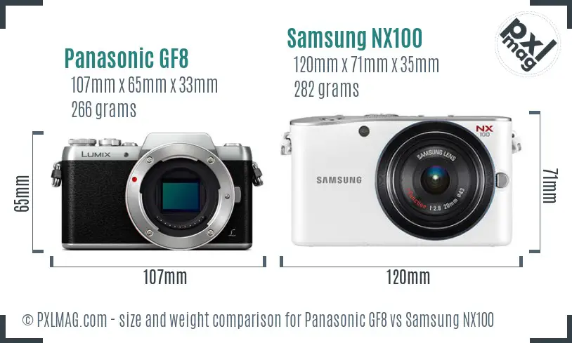 Panasonic GF8 vs Samsung NX100 size comparison