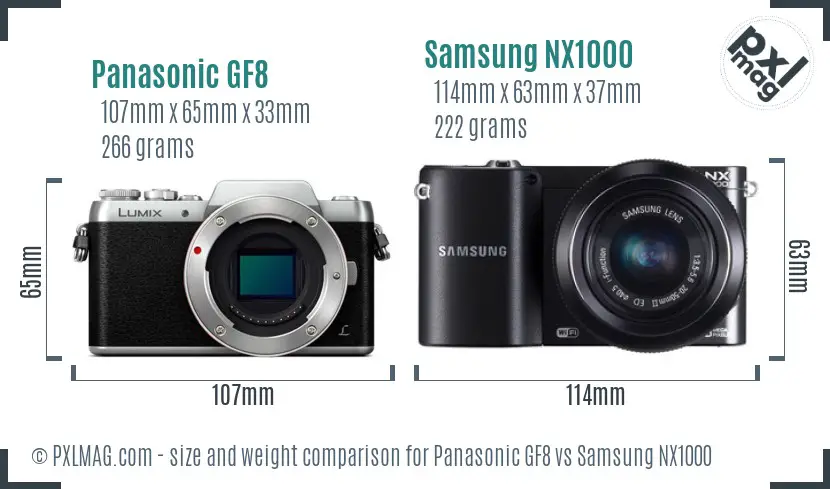 Panasonic GF8 vs Samsung NX1000 size comparison