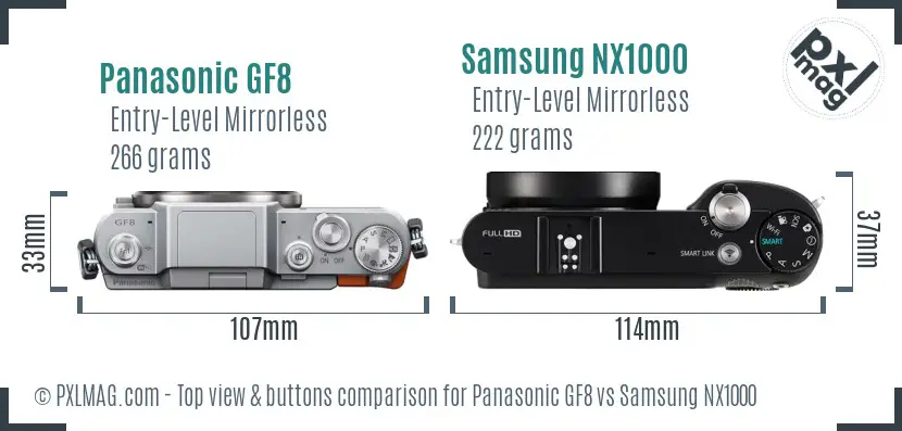 Panasonic GF8 vs Samsung NX1000 top view buttons comparison