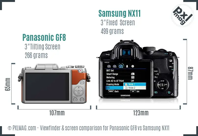 Panasonic GF8 vs Samsung NX11 Screen and Viewfinder comparison