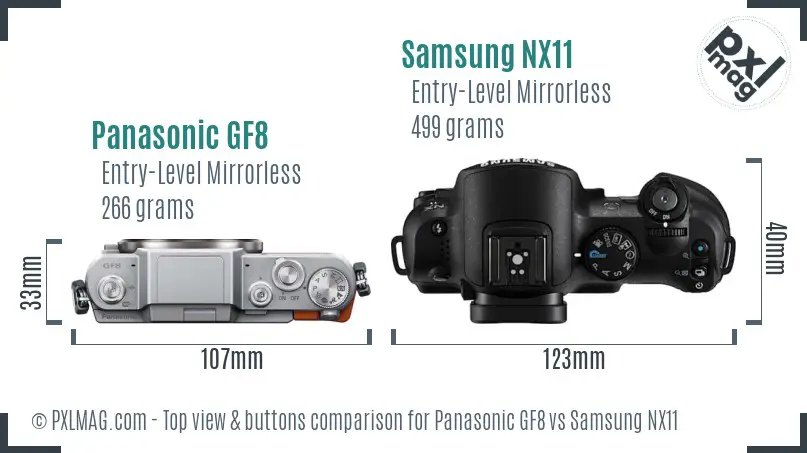 Panasonic GF8 vs Samsung NX11 top view buttons comparison