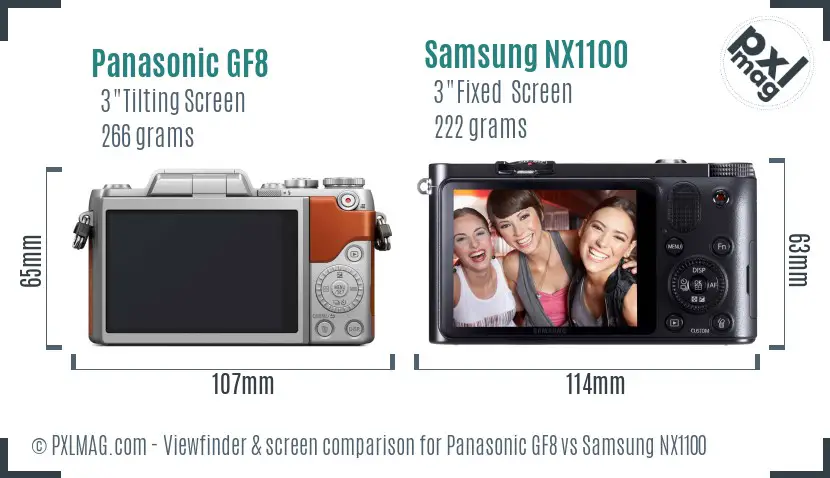 Panasonic GF8 vs Samsung NX1100 Screen and Viewfinder comparison