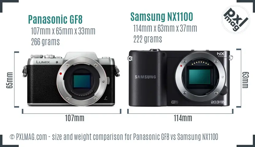 Panasonic GF8 vs Samsung NX1100 size comparison