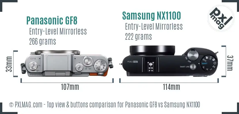 Panasonic GF8 vs Samsung NX1100 top view buttons comparison