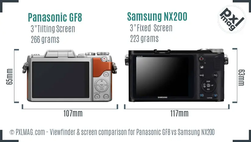 Panasonic GF8 vs Samsung NX200 Screen and Viewfinder comparison