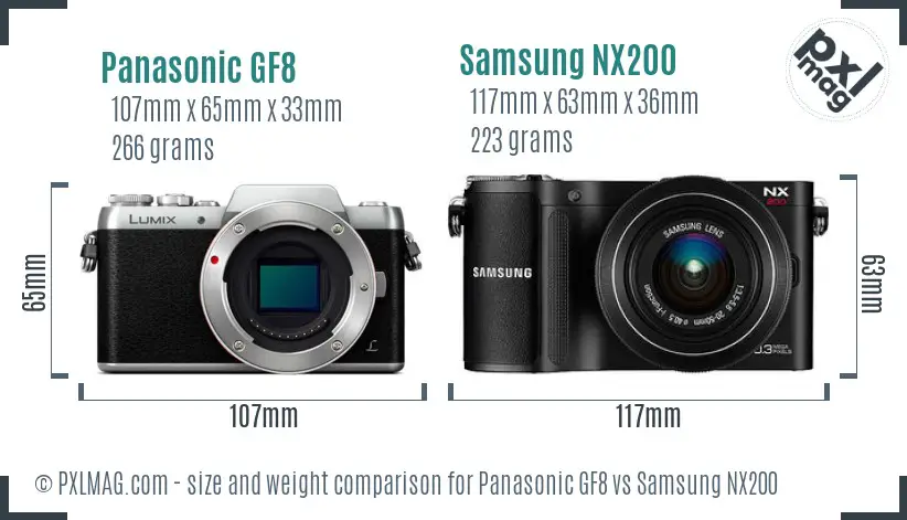 Panasonic GF8 vs Samsung NX200 size comparison