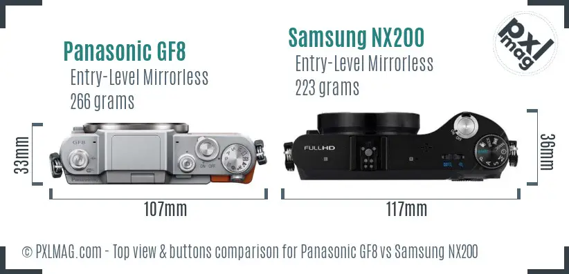 Panasonic GF8 vs Samsung NX200 top view buttons comparison