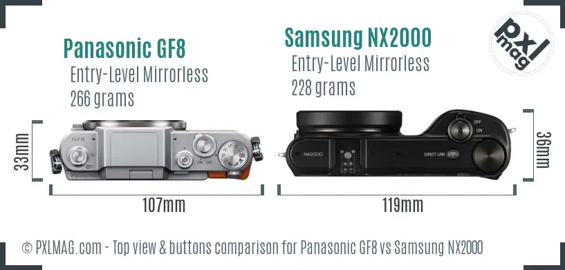 Panasonic GF8 vs Samsung NX2000 top view buttons comparison Panasonic GF8 vs Samsung NX2000 top view buttons comparison