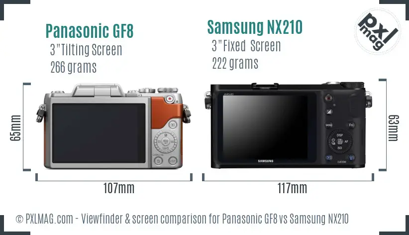 Panasonic GF8 vs Samsung NX210 Screen and Viewfinder comparison