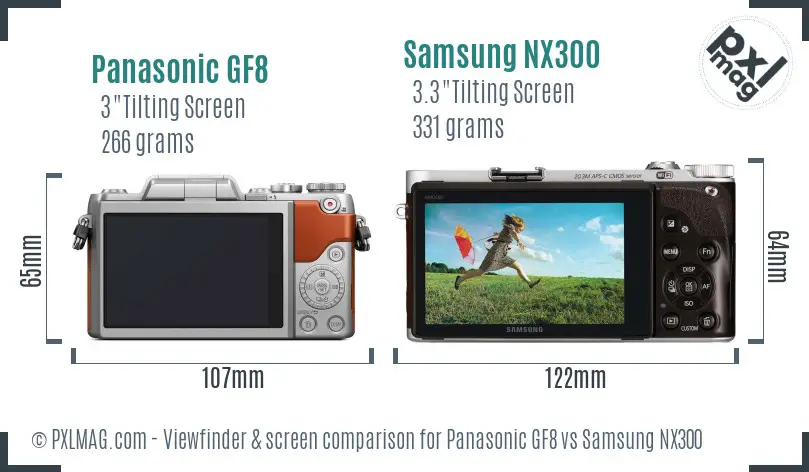 Panasonic GF8 vs Samsung NX300 Screen and Viewfinder comparison