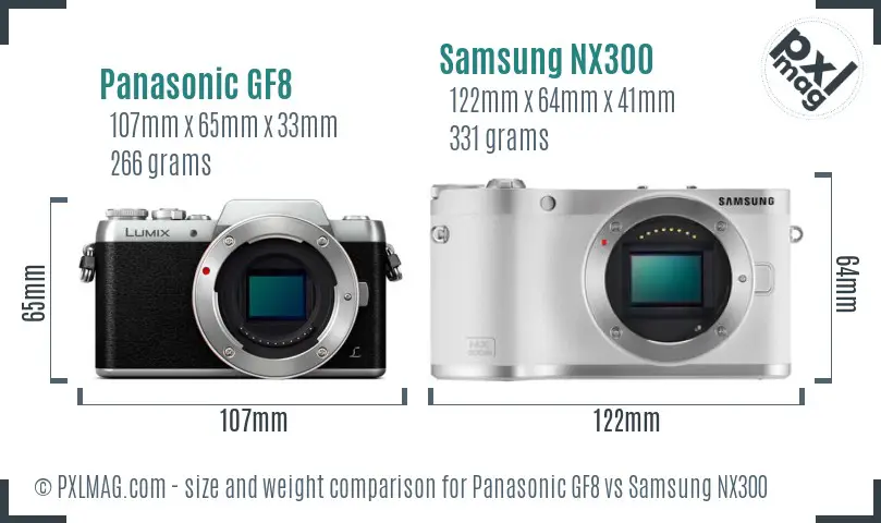 Panasonic GF8 vs Samsung NX300 size comparison
