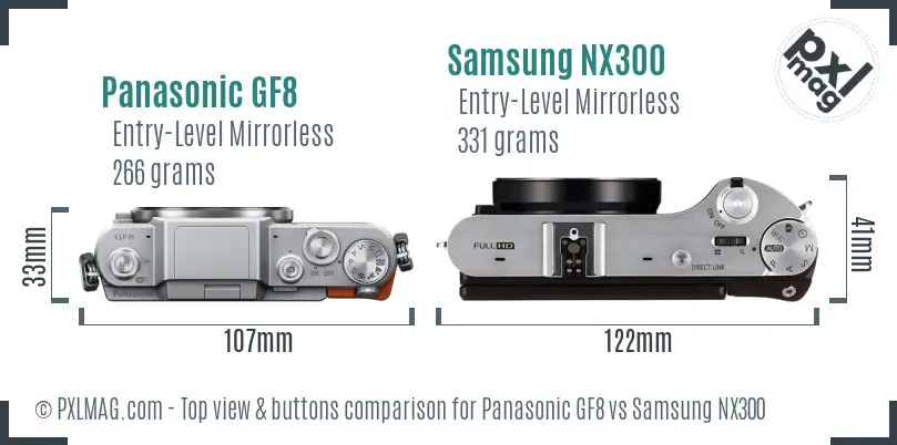 Panasonic GF8 vs Samsung NX300 top view buttons comparison