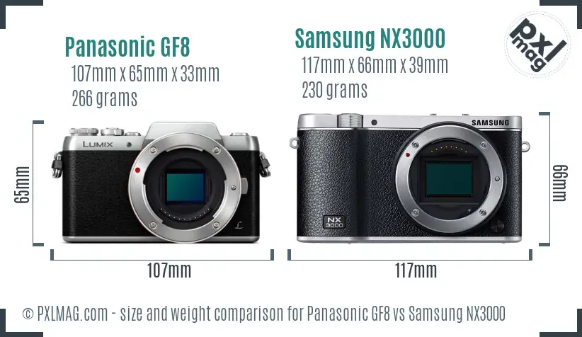 Panasonic GF8 vs Samsung NX3000 size comparison