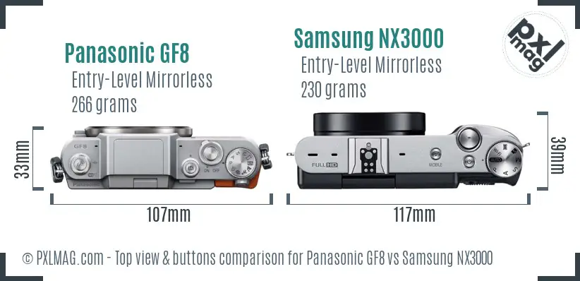 Panasonic GF8 vs Samsung NX3000 top view buttons comparison