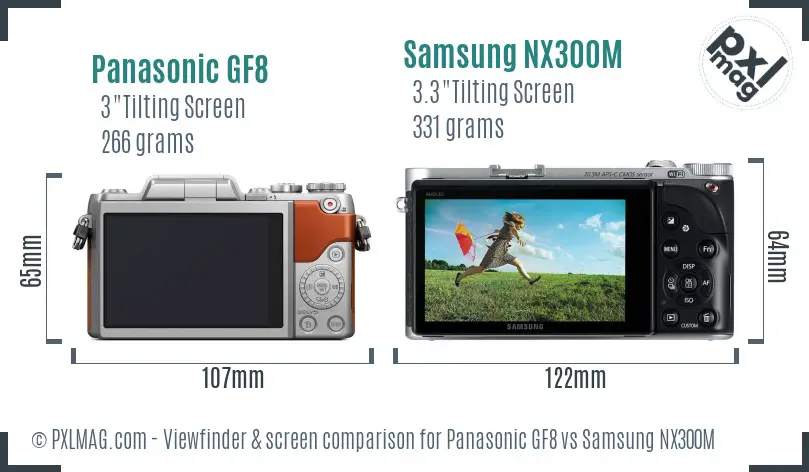 Panasonic GF8 vs Samsung NX300M Screen and Viewfinder comparison