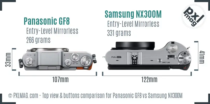 Panasonic GF8 vs Samsung NX300M top view buttons comparison