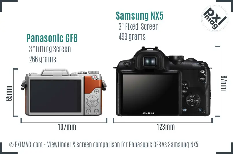 Panasonic GF8 vs Samsung NX5 Screen and Viewfinder comparison