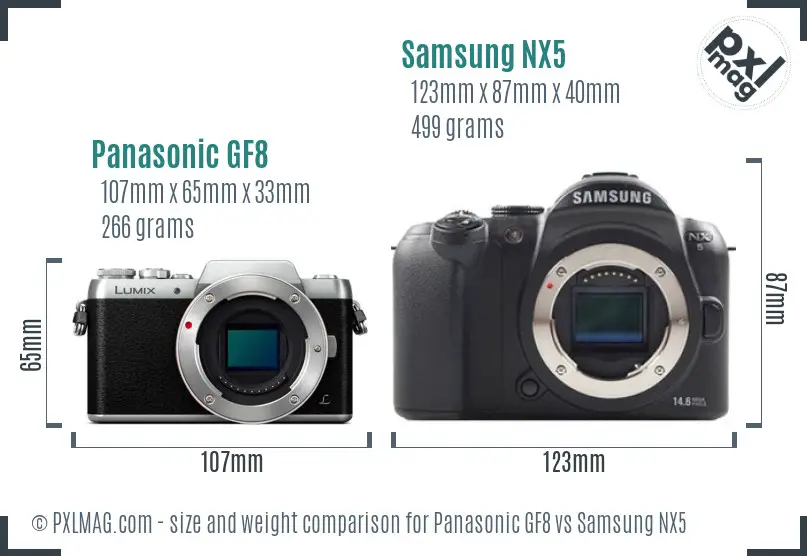 Panasonic GF8 vs Samsung NX5 size comparison