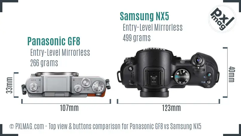 Panasonic GF8 vs Samsung NX5 top view buttons comparison