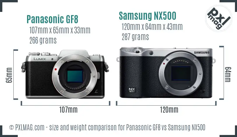 Panasonic GF8 vs Samsung NX500 size comparison