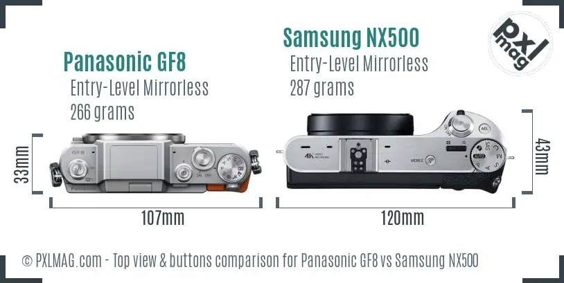 Panasonic GF8 vs Samsung NX500 top view buttons comparison