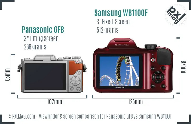 Panasonic GF8 vs Samsung WB1100F Screen and Viewfinder comparison