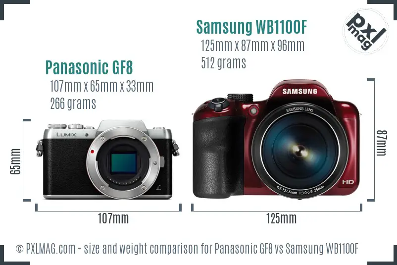 Panasonic GF8 vs Samsung WB1100F size comparison