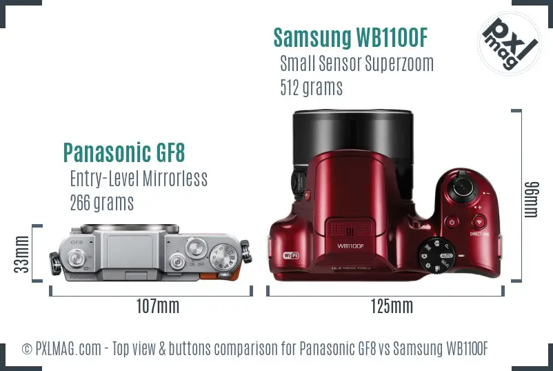Panasonic GF8 vs Samsung WB1100F top view buttons comparison